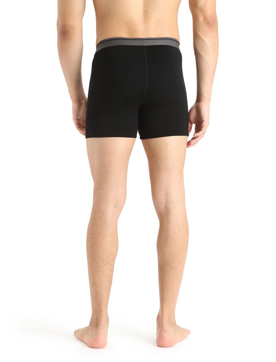 Black Icebreaker Merino Anatomica Boxers With Fly Men's Underwear | AU 1309UZGT